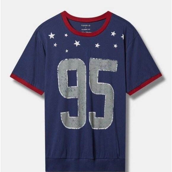 Torrid 95 Classic Fit Cotton Crewneck Varsity Shirt 2 (18-20) Blue/Red - Picture 1 of 4